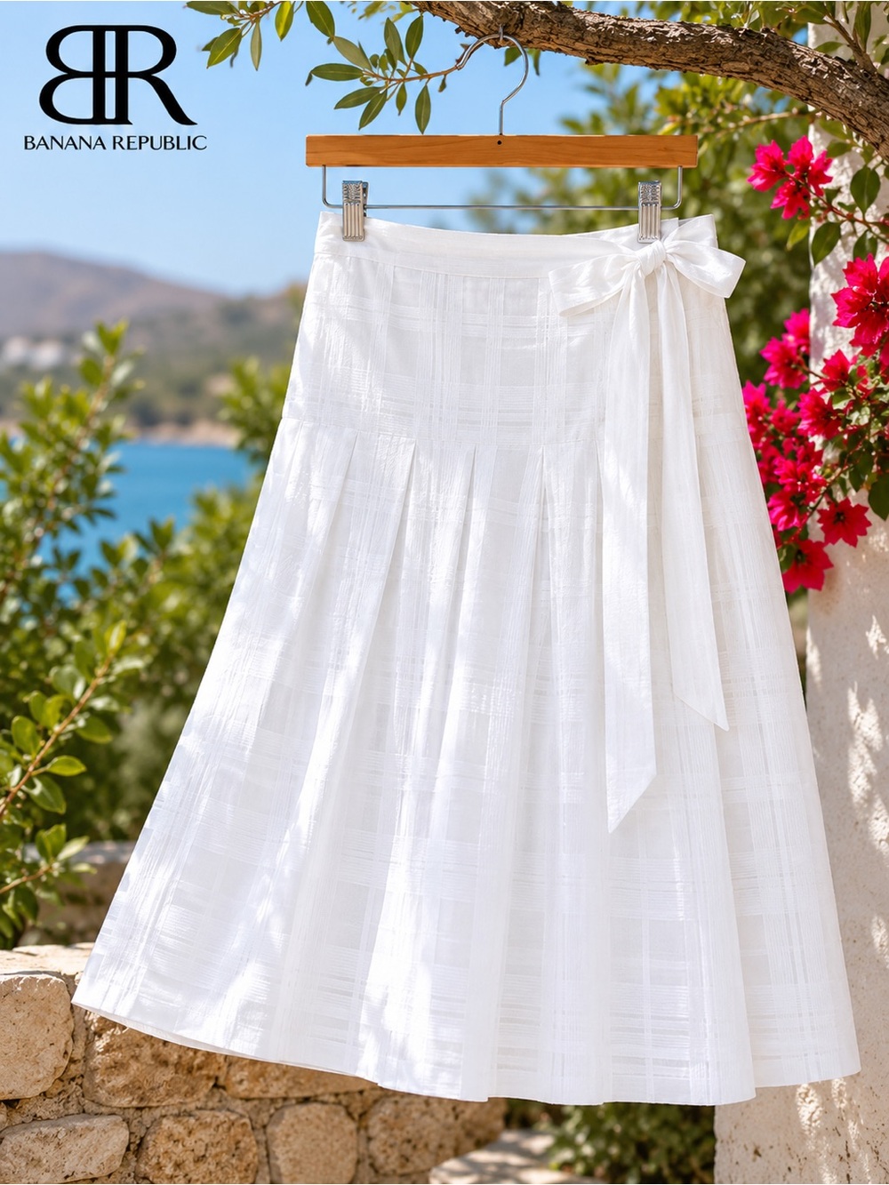 Banana Republic White Real Full-Wrap Skirt Midi Knee Length, Like New EuroSummer - Picture 15 of 17